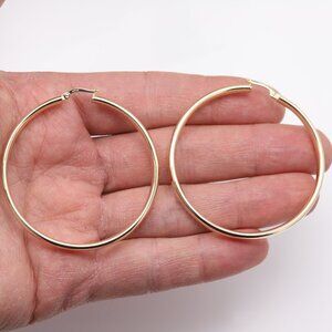 Large Gold Hoops real 14k Italian Gold Hoop Earrings 2.2 inch Light Weight